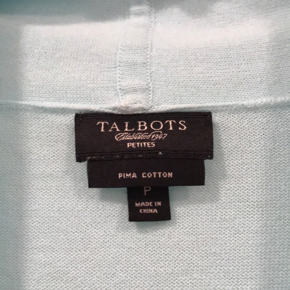 Talbots sweater, light aqua, Pima cotton, P - Picture 3 of 8